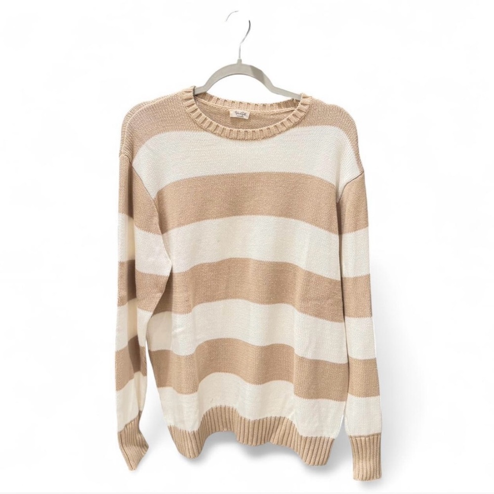 Brandy Melville Tan and Cream Striped Sweater
